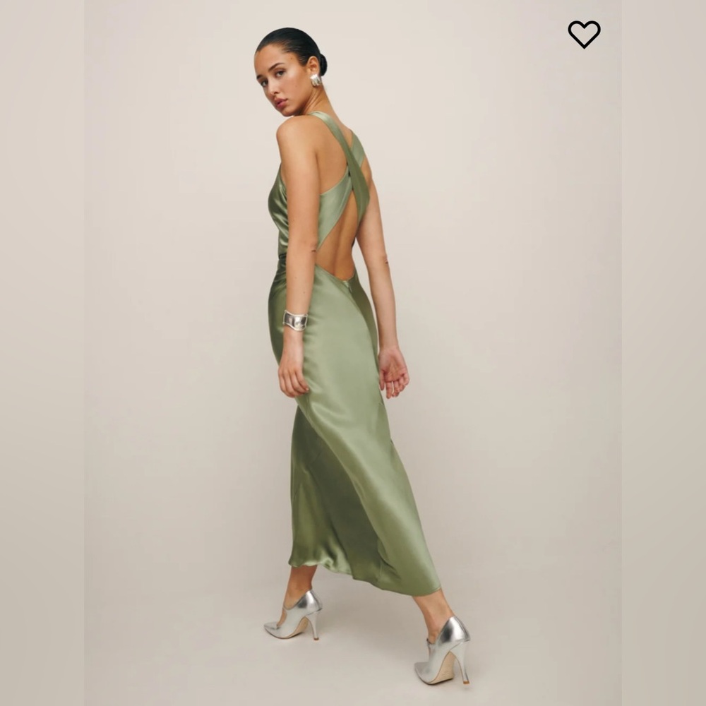 Reformation Casette Silk Dress Artichoke
